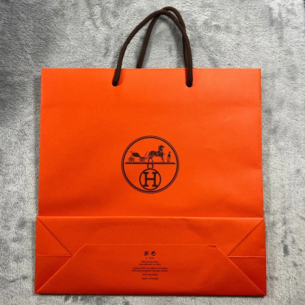 Hermes Shopping‎ Bag 11.5X11.5X3.5 Orange Excellent Logo Paper Rope Handle